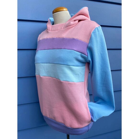Cotton Candy Upcycled Hoodie with Pockets Sweatshirt One-Of-A-Kind MungoCrafts - Picture 4 of 5